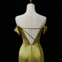 Olive Green Strapless Handmade Floral Sheath Backless Back Prom Dress - Thumbnail 2