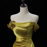 Olive Green Strapless Handmade Floral Sheath Backless Back Prom Dress - Thumbnail 4