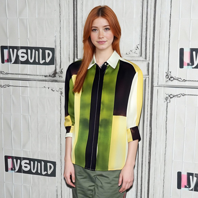 Satin texture printed temperament shirt