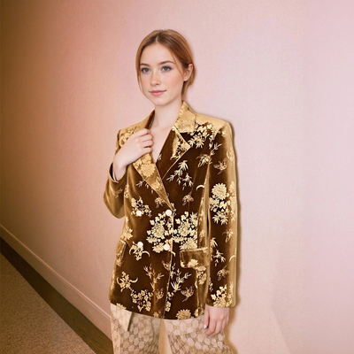 Autumn and winter new street fashion velvet embossed suit jacket - Thumbnail 1