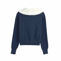 Girlish style contrast color stitching collar sweater - Thumbnail 1