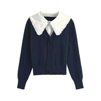 Girlish style contrast color stitching collar sweater - Thumbnail 2