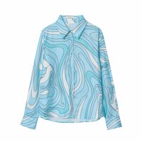 Fashionable and elegant women's wholesale printed buttoned long-sleeved shirt - Thumbnail 1