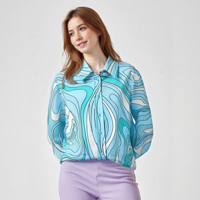 Fashionable and elegant women's wholesale printed buttoned long-sleeved shirt