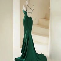 Green Spaghetti straps Beading Mermaid Floor Length Backless Back Evening Dress/Prom Dress - Thumbnail 3