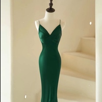 Green Spaghetti straps Beading Mermaid Floor Length Backless Back Evening Dress/Prom Dress - Thumbnail 6