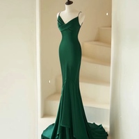 Green Spaghetti straps Beading Mermaid Floor Length Backless Back Evening Dress/Prom Dress - Thumbnail 1