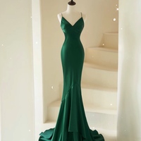 Green Spaghetti straps Beading Mermaid Floor Length Backless Back Evening Dress/Prom Dress - Thumbnail 7