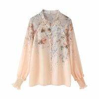 Fashionable and elegant stand-up collar floral long-sleeved shirt - Thumbnail 2
