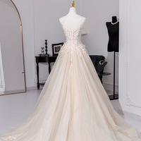 High Qulight Satin and Lace Sheath Back Applique with Tulle Train Wedding Dresses - Thumbnail 3
