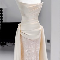 High Qulight Satin and Lace Sheath Back Applique with Tulle Train Wedding Dresses - Thumbnail 6