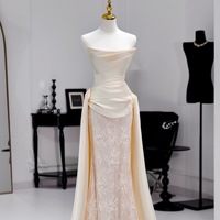 High Qulight Satin and Lace Sheath Back Applique with Tulle Train Wedding Dresses - Thumbnail 1