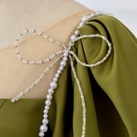 Green Short Sleeves Floor Length with Beadeing Bow Lace up Back Evevning Dresses  - Thumbnail 1