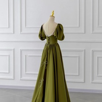 Green Short Sleeves Floor Length with Beadeing Bow Lace up Back Evevning Dresses  - Thumbnail 2