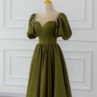 Green Short Sleeves Floor Length with Beadeing Bow Lace up Back Evevning Dresses  - Thumbnail 4