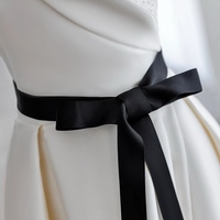 High Quligth Satin Beading with Black Belt Lace Up Back Wedding Dress  - Thumbnail 4