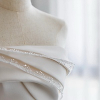 High Quligth Satin Beading with Black Belt Lace Up Back Wedding Dress  - Thumbnail 5