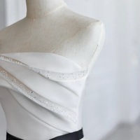 High Quligth Satin Beading with Black Belt Lace Up Back Wedding Dress  - Thumbnail 6