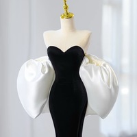 Sexy Strapless Sweetheart Neck Black Velvet Mermaid with Removeled Shawl Prom Dress - Thumbnail 3