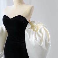 Sexy Strapless Sweetheart Neck Black Velvet Mermaid with Removeled Shawl Prom Dress - Thumbnail 4