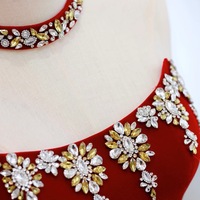 Hot Sale Red Strapless Velvet Lace up Back Floor Length with Decorative Diamonds Prom Dress  - Thumbnail 4