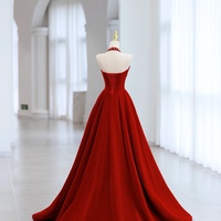 Hot Sale Red Strapless Velvet Lace up Back Floor Length with Decorative Diamonds Prom Dress  - Thumbnail 1