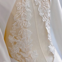 Ivory V neck Long Sleeves Sheath Backless Back Applique with Buttons Prom Dress  - Thumbnail 7