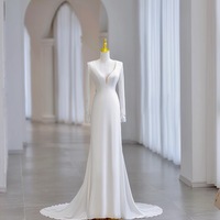 Ivory V neck Long Sleeves Sheath Backless Back Applique with Buttons Prom Dress  - Thumbnail 3