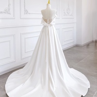 Ivory Strapless Beading with Belt Satin Wedding Dress  - Thumbnail 1