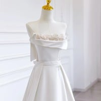 Ivory Strapless Beading with Belt Satin Wedding Dress  - Thumbnail 3