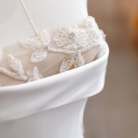 Ivory Strapless Beading with Belt Satin Wedding Dress  - Thumbnail 4