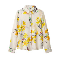 Fashionable ramie floral print shirt - Thumbnail 1