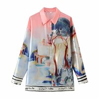 Lapel long-sleeved shirt with positioning print - Thumbnail 1