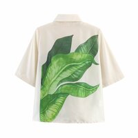 Lapel short-sleeved satin printed shirt - Thumbnail 1