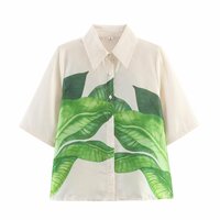 Lapel short-sleeved satin printed shirt - Thumbnail 2