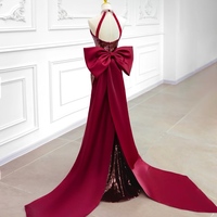 Sexy Deep V neck Mermaid Sequins Floor Length with Bow Backless Back Prom Dress  - Thumbnail 3