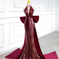 Sexy Deep V neck Mermaid Sequins Floor Length with Bow Backless Back Prom Dress  - Thumbnail 5