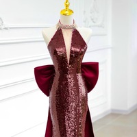 Sexy Deep V neck Mermaid Sequins Floor Length with Bow Backless Back Prom Dress  - Thumbnail 2