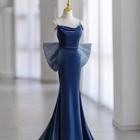 Spaghetti straps Mermaid Floor Length with Removeled Bow Backless Back Prom Dress - Thumbnail 1