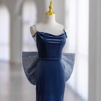 Spaghetti straps Mermaid Floor Length with Removeled Bow Backless Back Prom Dress - Thumbnail 5