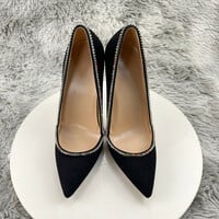 Black suede 12cm pointed toe stiletto diamond chain high heels - Thumbnail 4