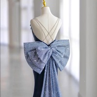 Spaghetti straps Mermaid Floor Length with Removeled Bow Backless Back Prom Dress - Thumbnail 3