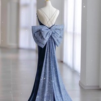 Spaghetti straps Mermaid Floor Length with Removeled Bow Backless Back Prom Dress - Thumbnail 2