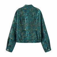 Retro style metallic line textured stand collar long sleeve jacket - Thumbnail 2