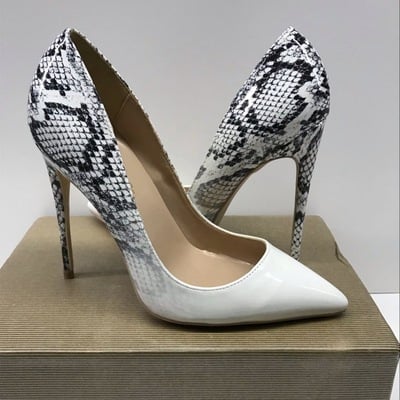 White gradient black snake pattern high heels 12cm - Thumbnail 1