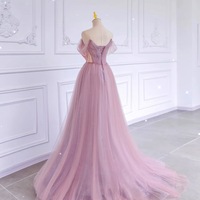 Pink Bow Tulle Strapless Floor Length with Blet Lace up Back Prom Dress - Thumbnail 5