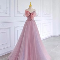 Pink Bow Tulle Strapless Floor Length with Blet Lace up Back Prom Dress - Thumbnail 8