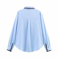 Fashionable and elegant shell craft blue shirt long-sleeved shirt - Thumbnail 1