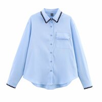 Fashionable and elegant shell craft blue shirt long-sleeved shirt - Thumbnail 2