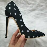 Black polka dot stiletto high heel pointed toe pumps - Thumbnail 4